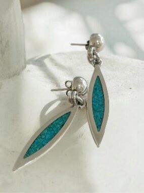 Taxco Sterling Silver Teardrop Earrings with Turquoise Inlay